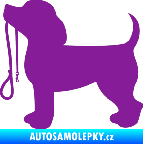 Samolepka Pes 063 levá štěnátko s vodítkem fialová