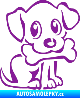 Samolepka Pes 076 pravá štěnátko s kostičkou fialová