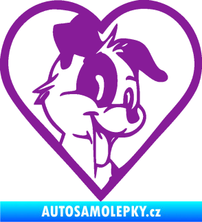 Samolepka Pes 172 pravá v srdíčku fialová