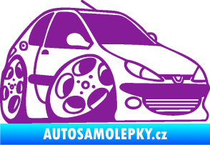 Samolepka Peugeot 206 karikatura pravá fialová