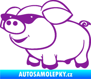 Samolepka Prase 006 levá frajer v brýlích fialová