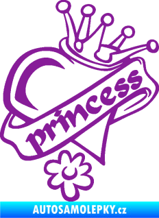 Samolepka Princess nápis v srdíčku fialová