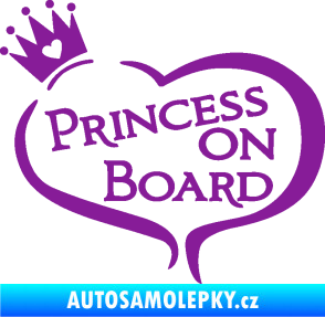 Samolepka Princess on board nápis s korunkou fialová