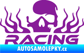 Samolepka Racing nápis s lebkou levá fialová