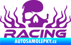 Samolepka Racing nápis s lebkou pravá fialová