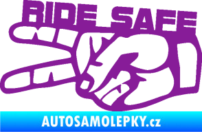 Samolepka Ride Safe nápis levá motorkář fialová