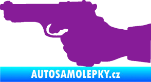 Samolepka Ruka s pistolí 001 levá ruce vzhůru fialová