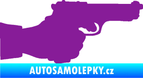 Samolepka Ruka s pistolí 001 pravá ruce vzhůru fialová