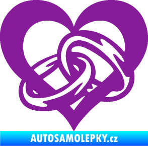 Samolepka Snubní prstýnky v srdíčku levá fialová