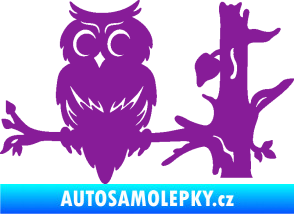 Samolepka Sova 005 levá na větvi fialová
