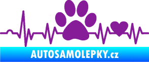 Samolepka Srdeční tep 005 pravá tlapka a srdíčko fialová