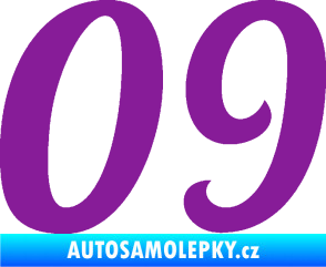 Samolepka Startovní číslo 09 typ 3  fialová