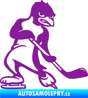 Samolepka Tučňák hokejista pravá fialová