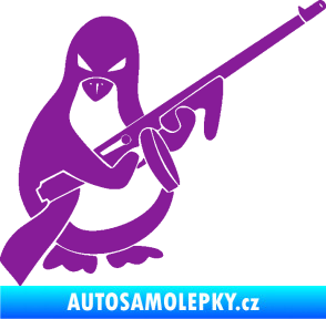 Samolepka Tučňák se samopalem pravá fialová