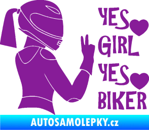 Samolepka Yes girl, yes biker motorkářka fialová