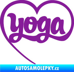 Samolepka Yoga nápis v srdíčku fialová