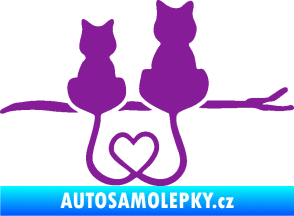 Samolepka Zamilované kočky spojené ocásky pravá fialová