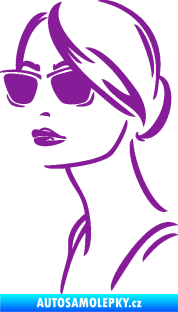 Samolepka Žena tvář 003 levá s brýlemi fialová