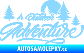 Samolepka Adventure outdoor nápis les,hory a táborák světle modrá