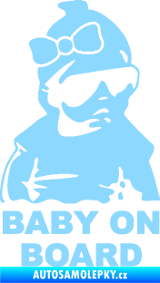 Samolepka Baby on board 001 pravá s textem miminko s brýlemi a s mašlí světle modrá