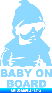Samolepka Baby on board 002 pravá s textem miminko s brýlemi světle modrá