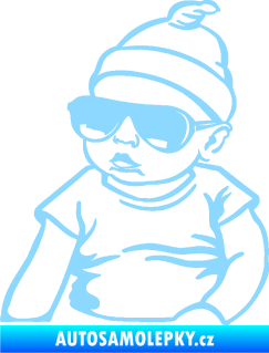 Samolepka Baby on board 003 levá miminko s brýlemi světle modrá