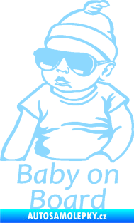 Samolepka Baby on board 003 levá s textem miminko s brýlemi světle modrá