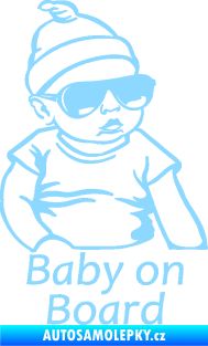 Samolepka Baby on board 003 pravá s textem miminko s brýlemi světle modrá