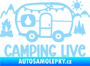 Samolepka Camping live 001 levá cestování v karavanu světle modrá