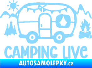 Samolepka Camping live 001 pravá cestování v karavanu světle modrá