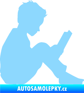 Samolepka Děti silueta 002 pravá chlapec s knížkou světle modrá