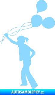 Samolepka Děti silueta 006 levá holka s balónky světle modrá