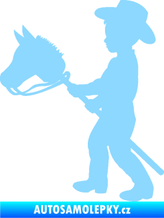 Samolepka Děti silueta 012 levá kluk s dřevěným koníkem světle modrá