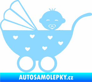 Samolepka Dítě v autě 070 levá kočárek s miminkem světle modrá