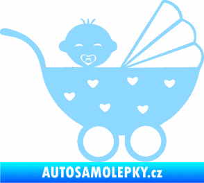 Samolepka Dítě v autě 070 pravá kočárek s miminkem světle modrá