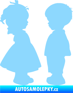 Samolepka Dítě v autě 071 levá holčička s chlapečkem sourozenci světle modrá