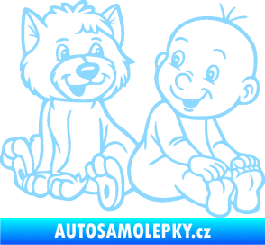 Samolepka Dítě v autě 087 pravá chlapeček s pejskem světle modrá