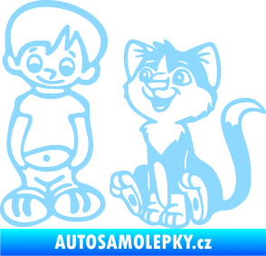 Samolepka Dítě v autě 097 levá kluk a kočka světle modrá
