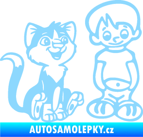 Samolepka Dítě v autě 097 pravá kluk a kočka světle modrá