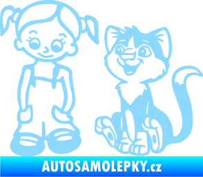 Samolepka Dítě v autě 098 levá holčička a kočka světle modrá