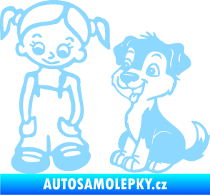 Samolepka Dítě v autě 099 levá holčička a pes světle modrá
