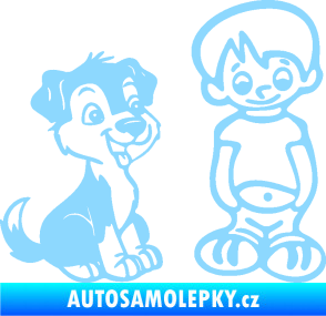 Samolepka Dítě v autě 100 pravá kluk a pes světle modrá
