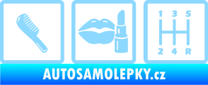 Samolepka Girl race car symboly brush, lipstick, shift světle modrá