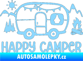 Samolepka Happy camper 002 pravá kempování s karavanem světle modrá
