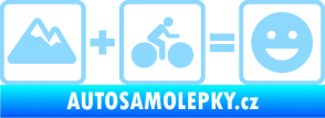 Samolepka Hory + kolo = veselý smajlík cyklista na horách světle modrá