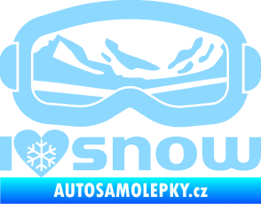 Samolepka I love snow nápis s brýlemi světle modrá