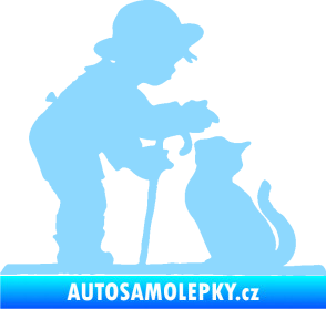 Samolepka Interiér 002 levá dítě s kočičkou světle modrá