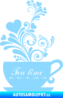 Samolepka Interiér 017 čas na čaj, hrníček s kytičkami světle modrá