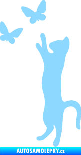 Samolepka Kočka 025 levá s motýlky světle modrá