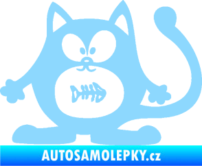 Samolepka Kočka 042 levá s rybou v bříšku světle modrá